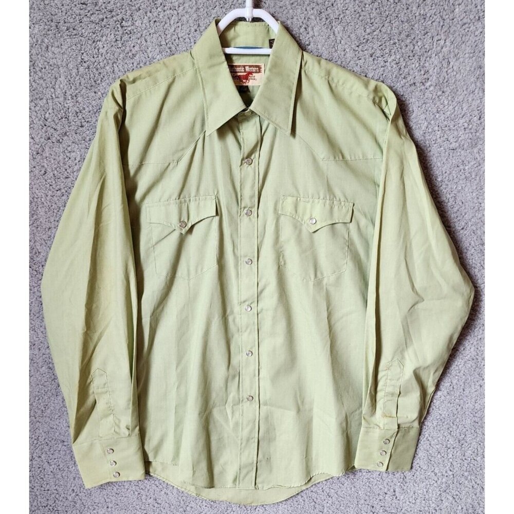 VTG Authentic Western Youngbloods Green Long Sleeve Pearl Snap Shirt Size Medium